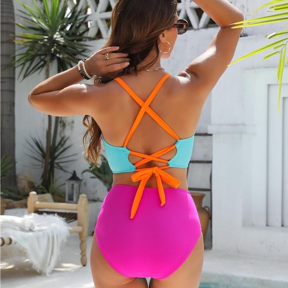 Vibrant Pink and Orange Women's Swimwear - Picture 2 of 5